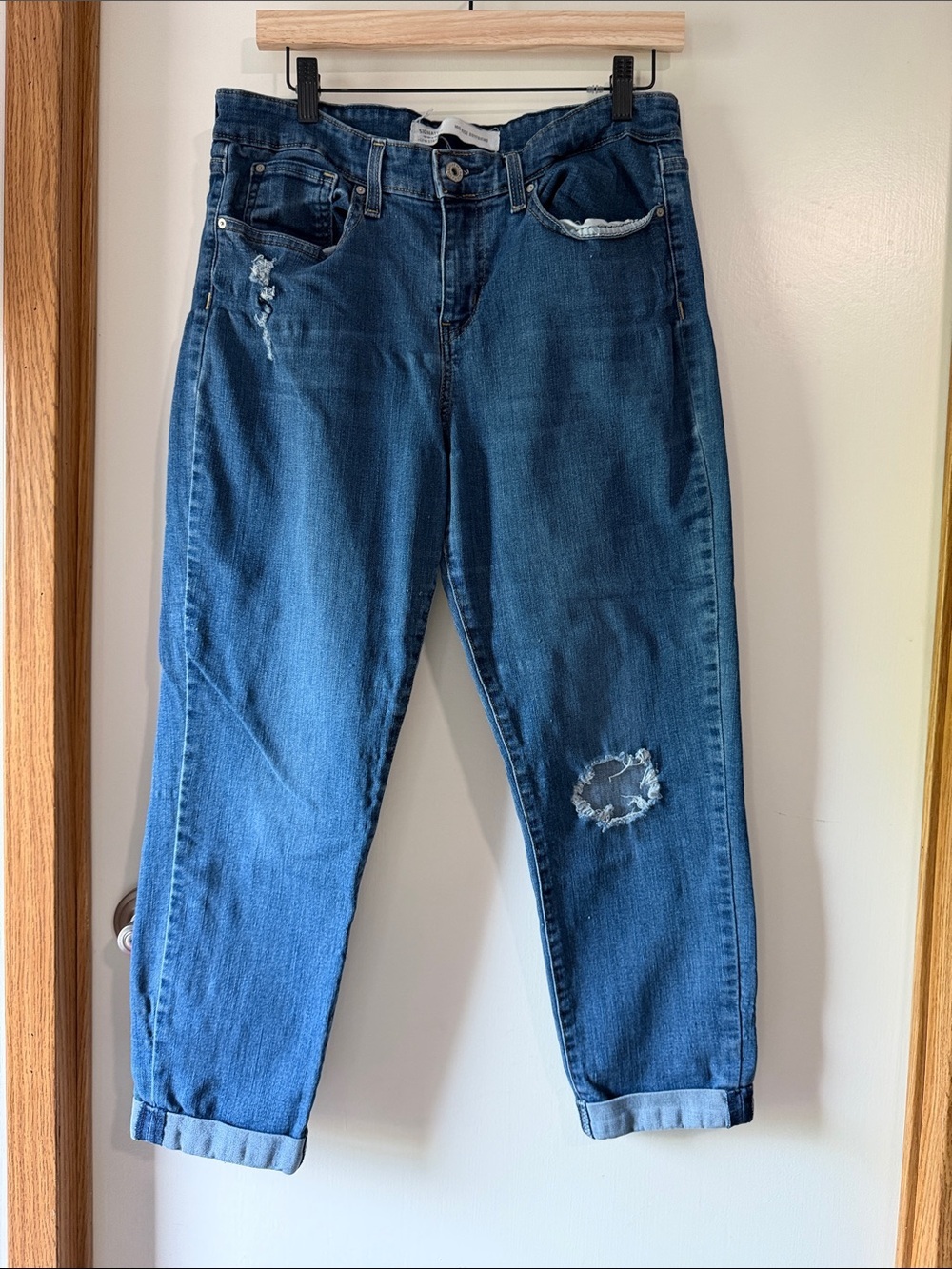 Signature by Levi Strauss Blue Boyfriend Jeans with Distressed Knee